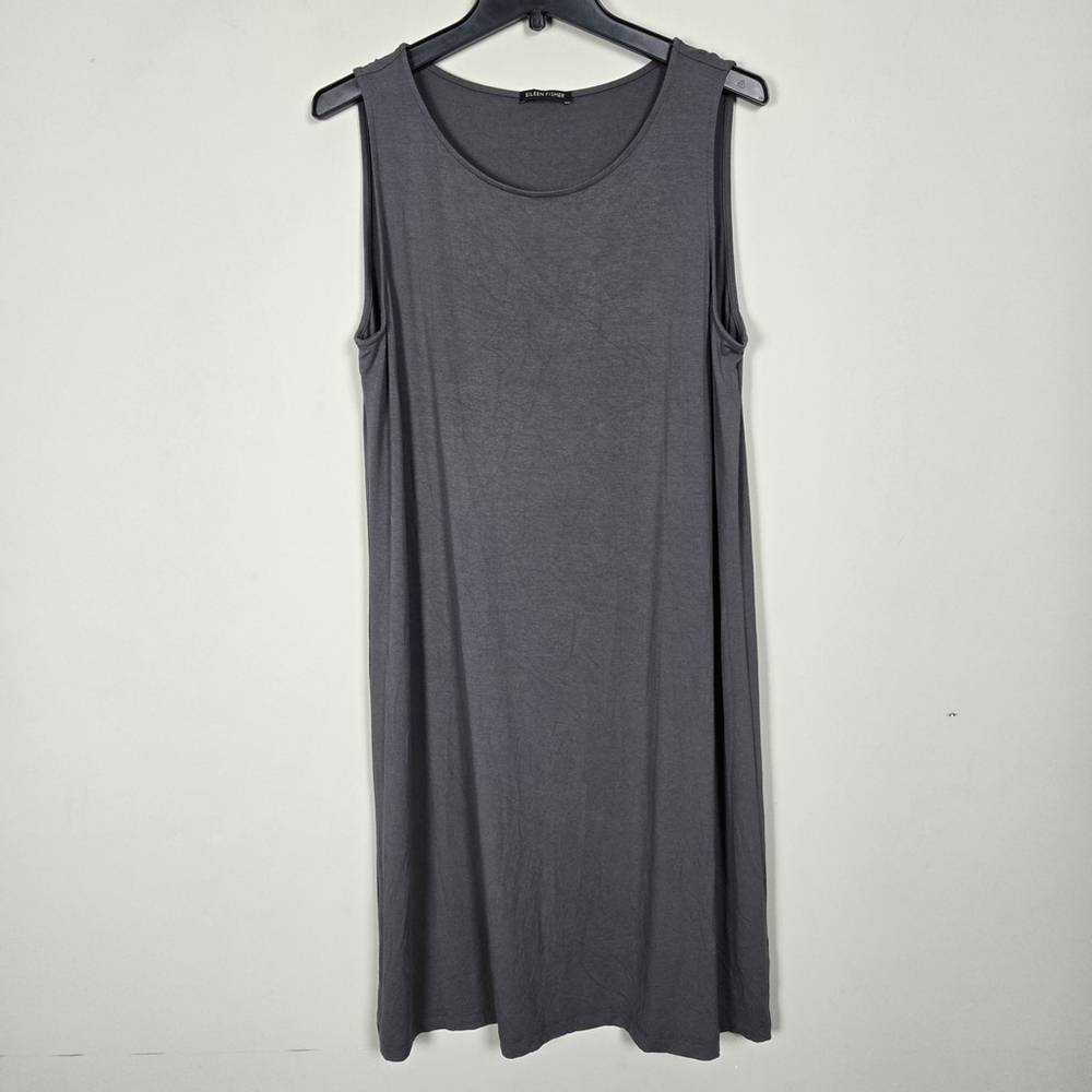 Eileen Fisher Womens Sleeveless Tank Dress Size L Grey Jersey Flowy Minimalist